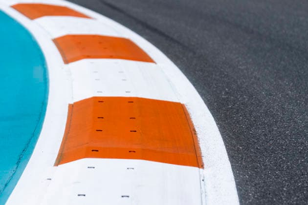 Kerbs at turn two is seen before the Formula One Miami Grand Prix at the Miami International Autodrome in Miami Gardens, Florida on Thursday, April 30, 2026.  MIA202604300411 GREGxNASH