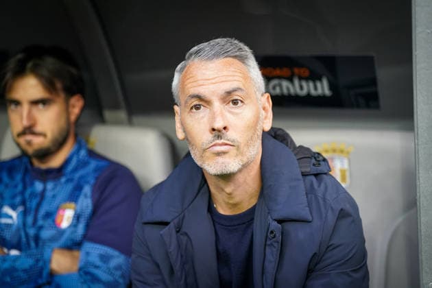 Portugal Football Europa League 2025 2026, semi-final Sporting Braga vs SC Freiburg Estadio Municipal de Braga POR Carlos Vicens coach, SC Braga facial expression, facial expression, emotion Copyright: xJOERANxSTEINSIEKx