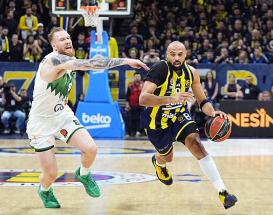 Fenerbahce Beko v Zalgiris - EuroLeague ISTANBUL, TURKIYE - APRIL 30: Talen Jalee Tucker (8) of Fenerbahce Beko in action against Ignas Brazdeikis (8) of Zalgiris during the EuroLeague play-off second match between Fenerbahce Beko and Zalgiris at Ulker Sports and Event Hall in Istanbul, Turkiye on April 30, 2026. Esra Bilgin Anadolu Istanbul Turkey. Editorial use only. Please get in touch for any other usage.  Copyright: x2026xAnadoluxEsraxBilginx