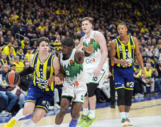 Fenerbahce Beko v Zalgiris - EuroLeague ISTANBUL, TURKIYE - APRIL 30: Tarik Biberovic (13) of Fenerbahce Beko in action against Sylvain Francisco (3) of Zalgiris during the EuroLeague play-off second match between Fenerbahce Beko and Zalgiris at Ulker Sports and Event Hall in Istanbul, Turkiye on April 30, 2026. Esra Bilgin Anadolu Istanbul Turkey. Editorial use only. Please get in touch for any other usage.  Copyright: x2026xAnadoluxEsraxBilginx