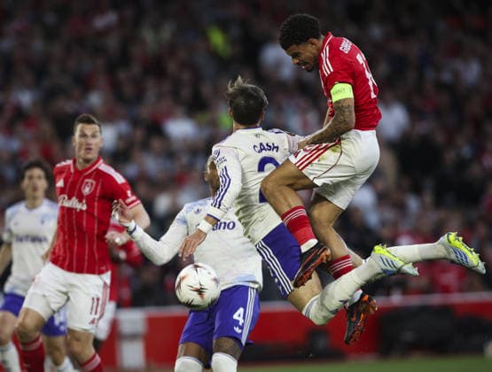 Nottingham Forest v Aston Villa, UEFA Europa League, Semi Final 1st leg 30.04.26 Nottingham Forest v Aston Villa, UEFA Europa League, Semi Final 1st leg Bradley Ormesher The Times Morgan Gibbs-White of Nottingham Forest heads at goal  Copyright: xBradleyxOrmesherx NINTCHDBPICT001077339587