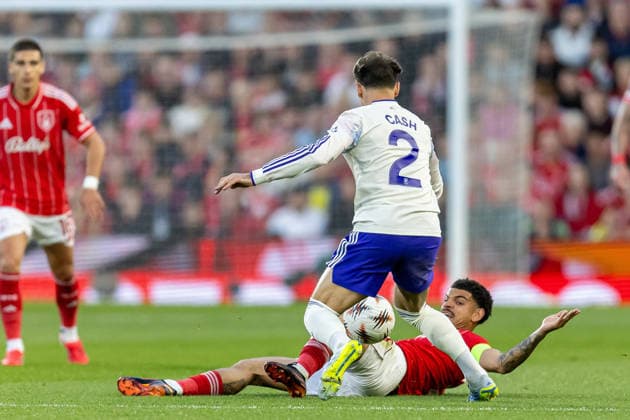 Nottingham Forest v Aston Villa, Europa League, Semi Final First Leg Nottingham Forest midfielder Morgan Gibbs-White (10) looks for foul during the Europa League semi-final 1st leg match between Nottingham Forest and Aston Villa at the City Ground, Nottingham, UK on 30 April 2026. Nottingham City Ground Nottinghamshire UK Editorial use only , Copyright: xManjitxNarotrax PSI-24183-0018