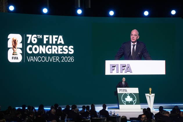 April 30, 2026, Vancouver, Bc, CANADA: FIFA president Gianni Infantino addresses the 76th FIFA Congress, in Vancouver, on Thursday, April 30, 2026. Canada News - April 30, 2026  - ZUMAc35_ 20260430_zaf_c35_081 Copyright: xDarrylxDyckx