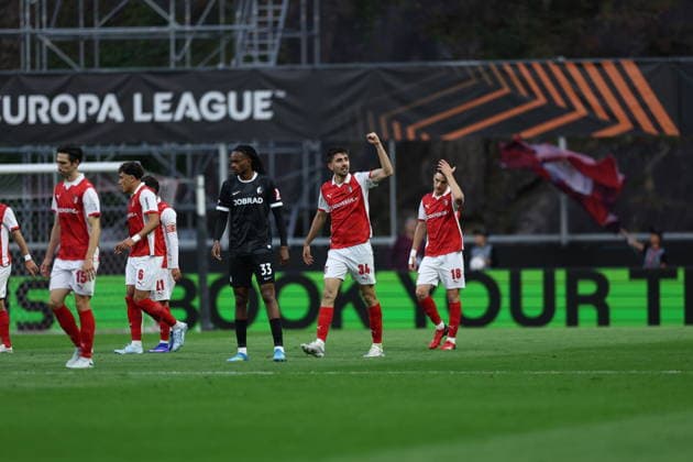 April 30, 2026, Braga, Braga, Portugal: BRAGA, PORTUGAL - APRIL 30: Demir Ege TÄÂ±knaz of SC Braga celebrates goal during UEFA Europa League 2025 26 Semi-Final First Leg match between SC Braga and Club Freiburg at Estadio Municipal de Braga on April 30, 2026 in Braga, Portugal. UEFA Europa League 2025 26 Semi-Final First Leg Match SC Braga And Sport-Club Freiburg  - ZUMAe141 20260430_zsp_e141_017 Copyright: xLuisxEirasx