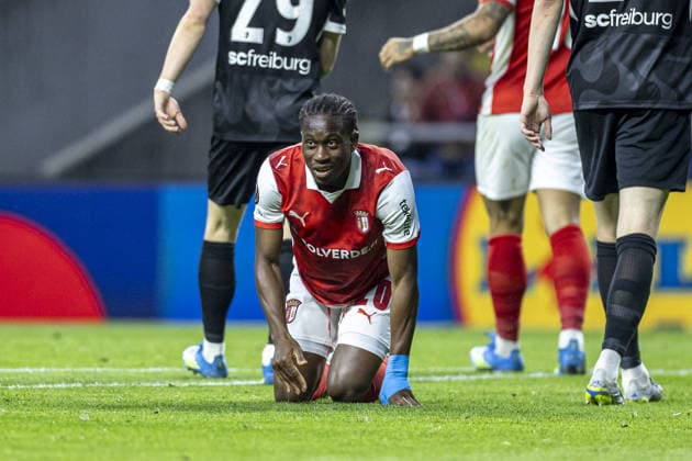 Mario Dorgeles of SC Braga reacts during the UEFA Europa League match between SC Braga vs SC Freiburg at Estadio Municipal de Braga on April 30th,2026 (Photo by Joao Bravo Sports Press Photo) Copyright: xJoaoxBravo SportsxPressxPhotox Sportspressphoto_SPR138581