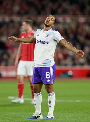 Nottingham, England, 30th April 2026. Youri Tielemans of Aston Villa shows frustration during the Nottingham Forest vs Aston Villa UEFA Europa League Semi Final 1st leg match at the City Ground, Nottingham. Picture credit should read: Andrew Yates Sportimage EDITORIAL USE ONLY. No use with unauthorised audio, video, data, fixture lists, club league logos or live services. Online in-match use limited to 120 images, no video emulation. No use in betting, games or single club league player publications. SPI_048_AY_Forest_Villa SPI-4767-0047