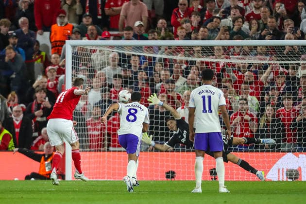 Nottingham Forest v Aston Villa, UEFA Europa League Chris Wood Of Nottingham Forest scores a GOAL 1-0 during the Nottingham Forest v Aston Villa UEFA Europa League Semi-Final 1st leg match at the City Ground, West Bridgford, England on 30 April 2026 Credit: Lee Keuneke Every Second Media Editorial use only. All images are copyright Every Second Media Limited. No images may be reproduced without prior permission. Copyright: xIMAGO EveryxSecondxMediax ESM-1958-0069 LeexKeunekex xEveryxSecondxMediax