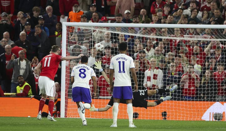 Nottingham Forest v Aston Villa, UEFA Europa League, Semi Final 1st leg 30.04.26 Nottingham Forest v Aston Villa, UEFA Europa League, Semi Final 1st leg Bradley Ormesher The Times Chris Wood of Nottingham Forest scores and celebrates scoring his teams opening goal 1-0  Copyright: xBradleyxOrmesherx NINTCHDBPICT001077352258