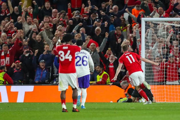 Nottingham Forest v Aston Villa, UEFA Europa League Chris Wood Of Nottingham Forest scores a GOAL 1-0 and celebrates during the Nottingham Forest v Aston Villa UEFA Europa League Semi-Final 1st leg match at the City Ground, West Bridgford, England on 30 April 2026 Credit: Lee Keuneke Every Second Media Editorial use only. All images are copyright Every Second Media Limited. No images may be reproduced without prior permission. Copyright: xIMAGO EveryxSecondxMediax ESM-1958-0074 LeexKeunekex xEveryxSecondxMediax