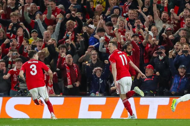 Nottingham Forest v Aston Villa, UEFA Europa League Chris Wood Of Nottingham Forest scores a GOAL 1-0 and celebrates during the Nottingham Forest v Aston Villa UEFA Europa League Semi-Final 1st leg match at the City Ground, West Bridgford, England on 30 April 2026 Credit: Lee Keuneke Every Second Media Editorial use only. All images are copyright Every Second Media Limited. No images may be reproduced without prior permission. Copyright: xIMAGO EveryxSecondxMediax ESM-1958-0075 LeexKeunekex xEveryxSecondxMediax
