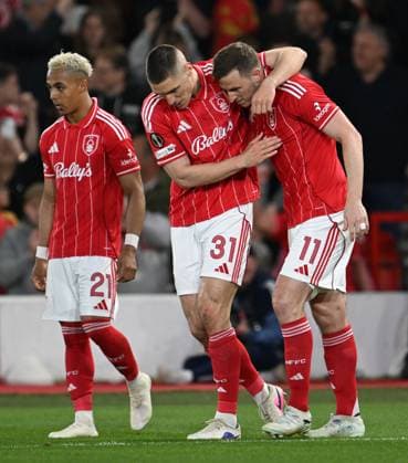 Chris Wood of Nottingham Forest celebrates after scoring the team s first goal Nottingham Forest v Aston Villa, UEFA Europa League, Semi Final, First Leg, Football, City Ground, Nottingham, UK - 30 Apr 2026Nottingham City Ground United Kingdom EDITORIAL USE ONLY No use with unauthorised audio, video, data, fixture lists, club league logos or live services. Online in-match use limited to 120 images, no video emulation. No use in betting, games or single club league player publications. Copyright: xAnnaxGowthorpe Shutterstockx 16847974ay