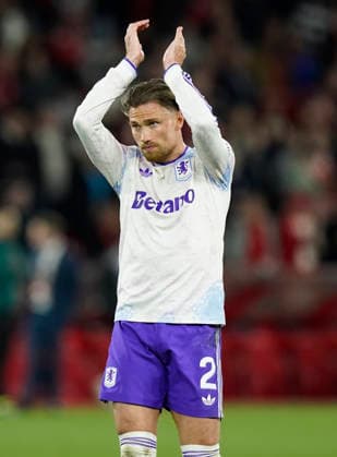 Nottingham, England, 30th April 2026. Matty Cash of Aston Villa applauds the fans during the Nottingham Forest vs Aston Villa UEFA Europa League Semi Final 1st leg match at the City Ground, Nottingham. Picture credit should read: Andrew Yates Sportimage EDITORIAL USE ONLY. No use with unauthorised audio, video, data, fixture lists, club league logos or live services. Online in-match use limited to 120 images, no video emulation. No use in betting, games or single club league player publications. SPI_061_AY_Forest_Villa SPI-4767-0061