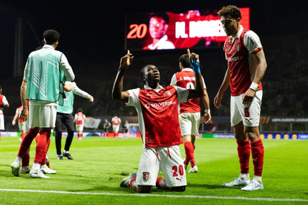 April 30, 2026, Braga, Braga, Portugal: BRAGA, PORTUGAL - APRIL 30: Mario Dorgeles of SC Braga celebrates goal during UEFA Europa League 2025 26 Semi-Final First Leg match between SC Braga and Club Freiburg at Estadio Municipal de Braga on April 30, 2026 in Braga, Portugal. Braga Portugal - ZUMAe141 20260430_zsp_e141_056 Copyright: xLuisxEirasx