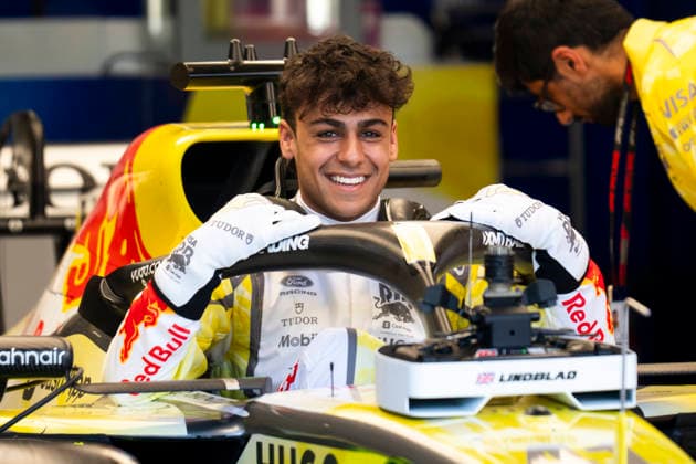 British Formula One driver Arvid Lindblad of RB F1 Team is seen in the garage before the Formula One Miami Grand Prix at the Miami International Autodrome in Miami Gardens, Florida on Thursday, April 30, 2026.  MIA2026043052 GREGxNASH