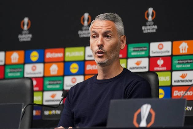 Portugal Football Europa League 2025 2026, semi-final Sporting Braga vs SC Freiburg Estadio Municipal de Braga POR Carlos Vicens coach, SC Braga press conference, media Copyright: xJOERANxSTEINSIEKx