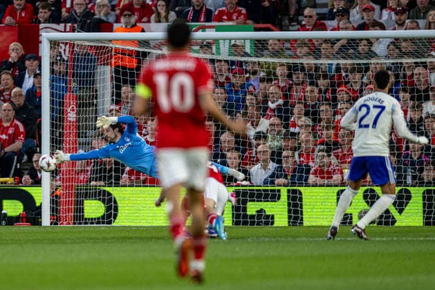 RECORD DATE NOT STATED 30th April 2026; The City Ground, Nottingham, England; UEFA Europa League Football, Nottingham Forest versus Aston Villa; Stefan Ortega of Nottingham Forest makes a diving save GodfreyxPitt