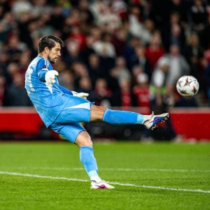 RECORD DATE NOT STATED 30th April 2026; The City Ground, Nottingham, England; UEFA Europa League Football, Nottingham Forest versus Aston Villa; Stefan Ortega of Nottingham Forest clears the ball upfield GodfreyxPitt