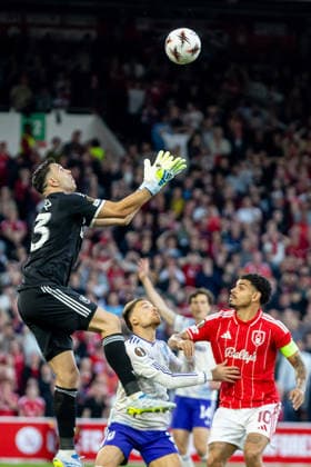 Nottingham Forest v Aston Villa, Europa League, Semi Final First Leg Aston Villa goalkeeper Emiliano Martinez (23) gathers ball during the Europa League semi-final 1st leg match between Nottingham Forest and Aston Villa at the City Ground, Nottingham, UK on 30 April 2026. Nottingham City Ground Nottinghamshire UK Editorial use only , Copyright: xManjitxNarotrax PSI-24183-0119