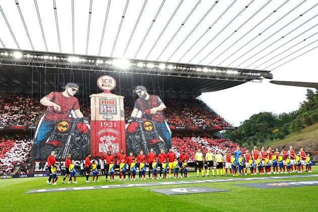 SC Braga, referee s ando Freiburg team group, Mannschaftsbild, Totale line-up, APRIL 30, 2026 - Football Soccer : UEFA Europa League Semi-finals 1st leg match between SC Braga - SC Freiburg at the Estadio Municipal de Braga in Braga, Portugal. Noxthirdxpartyxsales  aflo_328820048