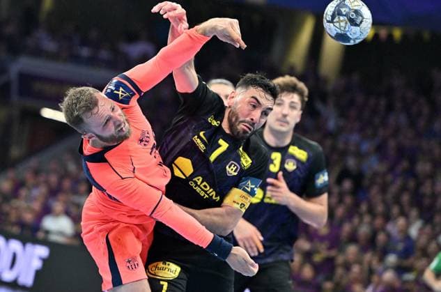 HBC Nantes FC Barcelone Handball PHOTOPQR OUEST FRANCE Jérôme Fouquet Ouest-France ; NANTES ; 30 04 2026 ; Handball. EHF. 1 4 de finale aller de la champion league. HBC Nantes FC Barcelone Handball. Aleix Gomez et Valero Rivera. Photo: Jérôme Fouquet Ouest-France NANTES France  Copyright: xPHOTOPQR OUESTxFRANCE MAXPPPxJérômexFouquet Ouest-Francex 20260430OFR5334 20260430OFR5334