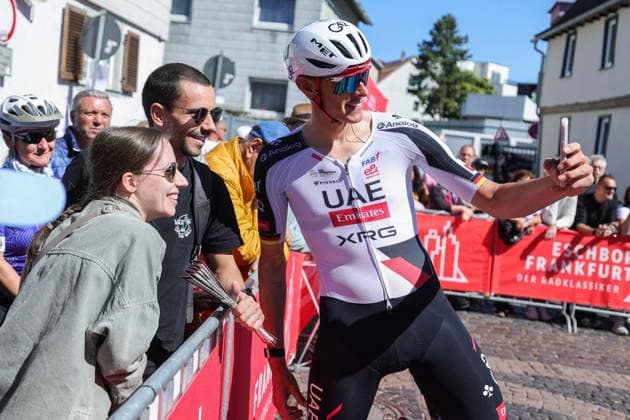 Cycling UCI WorldTour Men Elite 63 Eschborn Frankfurt am 01 05 2026 Nils Politt UAE Team Emirates XRG takes a selfie with fans xJRx