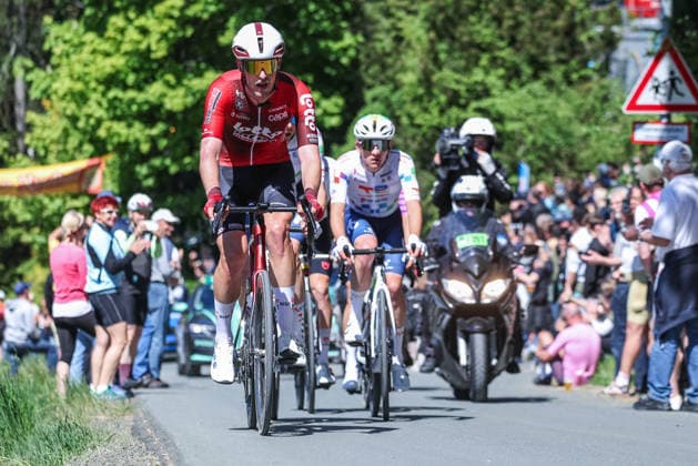 Cycling UCI WorldTour Men Elite 63 Eschborn Frankfurt am 01 05 2026 Jonas Rutsch Lotto IntermarchÃ leads the breakaway group xJRx