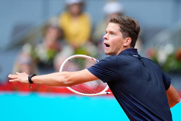 April 30, 2026, Madrid, Madrid, Spain: Alexander Blockx of Belgium plays against Casper Ruud of Norway during the Mutua Madrid Open 2026 at La Caja Magica on April 30, 2026 in Madrid, Spain. Madrid Spain - ZUMAa181 20260430_zaa_a181_030 Copyright: xDennisxAgyemanx