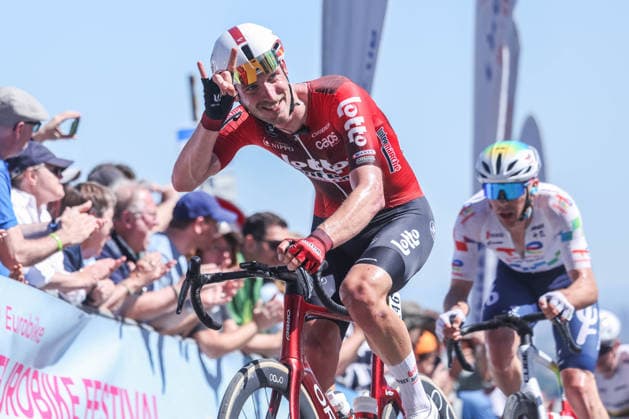 Cycling UCI WorldTour Men Elite 63 Eschborn Frankfurt am 01 05 2026 Jonas Rutsch Lotto IntermarchÃ leads the breakaway group at Mammolshain xJRx