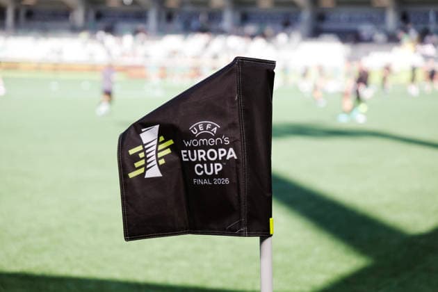 A corner flag with logo during Friday™s decisive final in the UEFA Women™s Europa Cup between BK Häcken and Hammarby at Hisingen Arena in Gothenburg, Sweden, on May 1, 2026 GÖTEBORG SWEDEN x9200x  Copyright: xAdamxIhse TTx FINAL EUROPEAN CUP: HÄCKEN - HAMMARBY