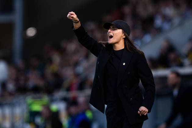 260501 Coach Elena Sadiku of Häcken during the UEFA Women s Europa Cup final between Häcken and Hammarby on May 1, 2026 in Göteborg Photo Daniel Stiller BILDBYRAN kod DS DS0574 fotboll football soccer fotball europa cup häcken hammarby uefa womens europa cup dam bbeng jubel  Copyright: DANIELxSTILLER BB260501DS007