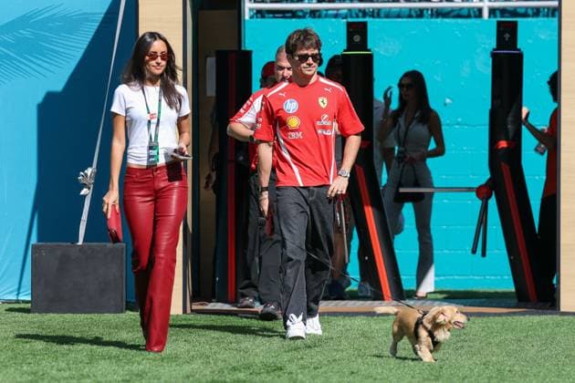 Wife Alexandra Saint Mleux of Charles Leclerc Scuderia Ferrari HP 16 and Charles Leclerc Scuderia Ferrari HP 16 , Miami Grand Prix, Motorsport, Men, Formula 1, Free Practice, 01 05 2026 Miami Florida USA Copyright: xkolbert-press ChristianxKolbertx