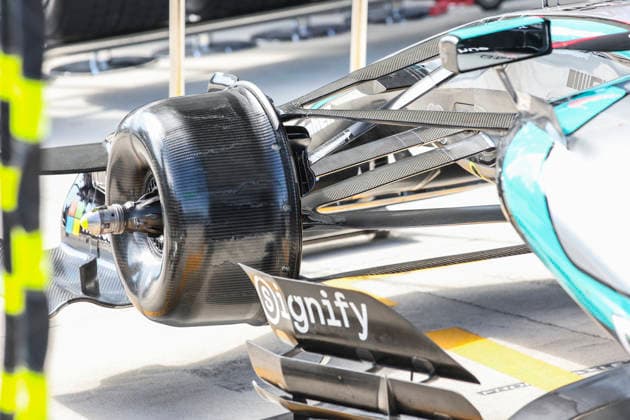 F1 - MIAMI GRAND PRIX 2026 Mercedes AMG F1 Team W17, mechanical detail front suspension aerodynamism, aerodynamic, aerodynamics during the Formula 1 Miami Grand Prix 2026, 4th round of the 2026 Formula One World Championship, WM, Weltmeisterschaft from May 1 to 3, 2026 on the Miami International Autodrome, in Miami Gardens, USA - Miami GardensUnited States  Copyright: xXavixBonillax