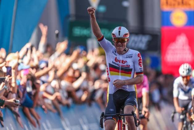 Cycling UCI WorldTour Men Elite 63 Eschborn Frankfurt am 01 05 2026 Georg Zimmermann Lotto Intermarche celebrates victory xJRx
