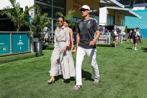 Partner Carmen Montero Mundt of George Russell Mercedes AMG Petronas 63 and George Russell Mercedes AMG Petronas 63 , Miami Grand Prix, Motorsport, Men, Formula 1, Free Practice, 01 05 2026 Miami Florida USA Copyright: xkolbert-press ChristianxKolbertx