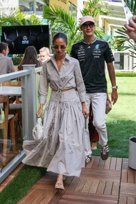 Partner Carmen Montero Mundt of George Russell Mercedes AMG Petronas 63 and George Russell Mercedes AMG Petronas 63 , Miami Grand Prix, Motorsport, Men, Formula 1, Free Practice, 01 05 2026 Miami Florida USA Copyright: xkolbert-press ChristianxKolbertx