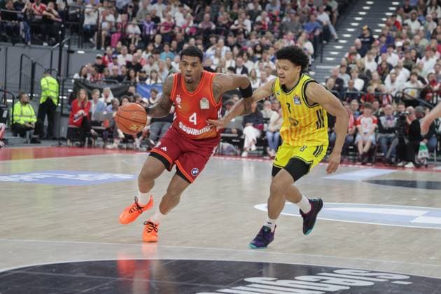 Game scene Basketball Bayern Berlin Bundesliga, FC Bayern Basketball ALBA Berlin, 27 Matchday, Season 2025 2026, 1 05 2026, in Munich, S A P G A R D E N, Germany Source Copyright Credit Oryk HAIST xBASKETBALL-BAYERN-BERLINx