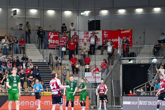 HSG Nordhorn Lingen, Fanblock HSG Nordhorn Lingen vs Eulen Ludwigshafen, Handball, 2 Bundesliga, 30 Matchday, Season 2025 2026, 01 05 2026, HSG Nordhorn Lingen vs Eulen Ludwigshafen, Handball, 2 Bundesliga, 30 Matchday, Season 2025 2026, 01 05 2026 Lingen Copyright: xEibner-Pressefoto RobertxGertzenx EP_RGN
