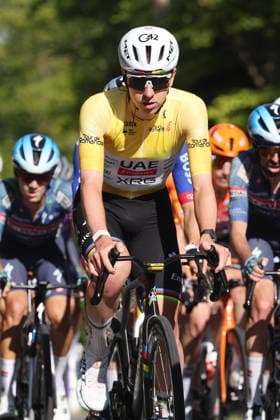 01 05 2026 Orbe , SWITZERLAND, Tour de Romandie 2026 3 stage Orbe Orbe Tadej Pogacar SLO Team UAE Emirates on the climb to Col Mollendruz