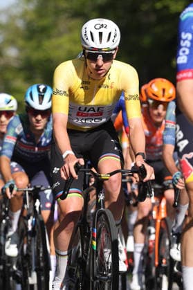 01 05 2026 Orbe , SWITZERLAND, Tour de Romandie 2026 3 stage Orbe Orbe Tadej Pogacar SLO Team UAE Emirates on the climb to Col Mollendruz