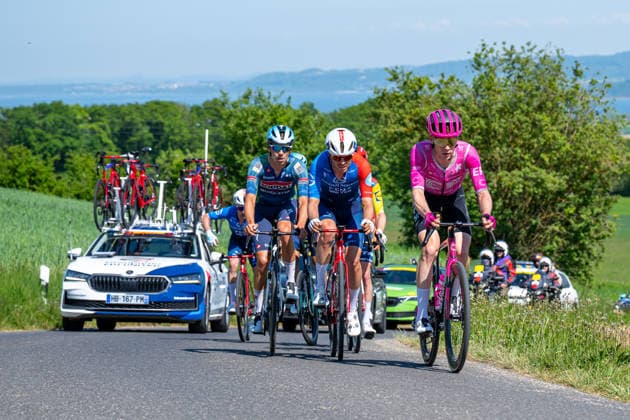Tour de Romandie 2026 : 79th edition of the Tour de Romandie 2026 Orbe - Step 3 01.05.2026, Orbe, Between Villars-sous-Champvent and Baulmes, Tour de Romandie 2026: 79th edition of the Tour de Romandie 2026 - Orbe - Step 3. Steff Cras (BEL, SOUDAL QUICK-STEP), Joshua Kench (NZL, GROUPAMA-FDJ UNITED) and Georg Steinhauser (GER, EF EDUCATION-EASYPOST) during the Tour de Romandie 2026 79th edition of the Tour de Romandie 2026 Orbe - Step 3 on Friday 01.05.2026 at the Between Villars-sous-Champvent and Baulmes in Orbe, Switzerland. Orbe Between Villars-sous-Champvent a Vaud Switzerland Copyright: xMediafabxPhotographyxFabricexDexGasperisx MEDIAFAB-CYCLISME-TDR-ORBE-01.05.2026-CYC_7374