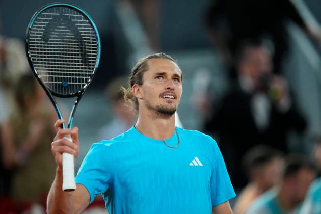 Mutua Madrid Open - Day Twelve Alexander Zverev of Germany celebrates the victory after winning against Alexander Blockx of Belgium during Men s Singles semi-final match on Day twelve of the Mutua Madrid Open 2026, ATP, Tennis Herren Masters 1000 and WTA, Tennis Damen 1000 tournament celebrates at La Caja Magica on May 1, 2026 in Madrid, Spain. Madrid Spain  Copyright: xJosexBretonx originalFilename:bretonhernandez-mutuamad260501_npwRs.jpg
