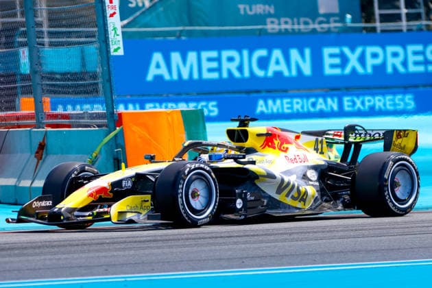 MIAMI GARDENS, FL - MAY 01: Arvid Lindblad of the United Kingdom and driver of the (41) Visa Cash App Racing Bulls Formula One Team race car is seen on the track during practice for the F1 Miami Grand Prix on May 01, 2026, at the Miami International Autodrome in Miami Gardens, Florida. (Photo by Chris Arjoon Icon Sportswire) AUTO: MAY 01 F1 Miami Grand Prix EDITORIAL USE ONLY Icon2605010010052
