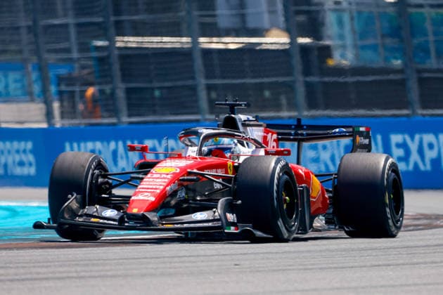MIAMI GARDENS, FL - MAY 01: Charles Leclerc of Monaco and driver of the (16) Scuderia Ferrari HP race car is seen on the track during practice for the F1 Miami Grand Prix on May 01, 2026, at the Miami International Autodrome in Miami Gardens, Florida. (Photo by Chris Arjoon Icon Sportswire) AUTO: MAY 01 F1 Miami Grand Prix EDITORIAL USE ONLY Icon2605010010054