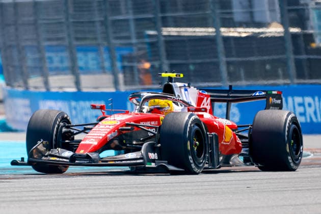 MIAMI GARDENS, FL - MAY 01: Lewis Hamilton of Great Britain and driver of the (44) Scuderia Ferrari HP race car is seen on the track during practice for the F1 Miami Grand Prix on May 01, 2026, at the Miami International Autodrome in Miami Gardens, Florida. (Photo by Chris Arjoon Icon Sportswire) AUTO: MAY 01 F1 Miami Grand Prix EDITORIAL USE ONLY Icon2605010010055