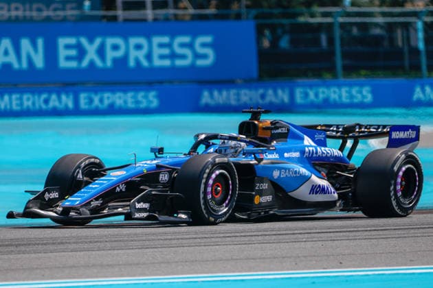 MIAMI GARDENS, FL - MAY 01: Alexander Albon of Thailand and driver of the (23) Atlassian Williams F1 Team race car is seen on the track during practice for the F1 Miami Grand Prix on May 01, 2026, at the Miami International Autodrome in Miami Gardens, Florida. (Photo by Chris Arjoon Icon Sportswire) AUTO: MAY 01 F1 Miami Grand Prix EDITORIAL USE ONLY Icon2605010010060