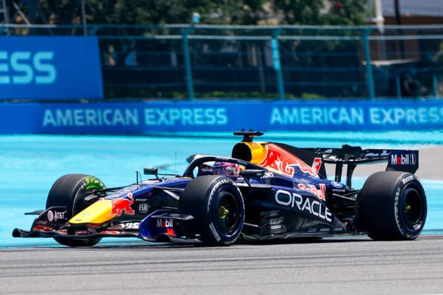 MIAMI GARDENS, FL - MAY 01: Max Verstappen of the Netherlands and driver of the (3) Oracle Red Bull Racing race car is seen on the track during practice for the F1 Miami Grand Prix on May 01, 2026, at the Miami International Autodrome in Miami Gardens, Florida. (Photo by Chris Arjoon Icon Sportswire) AUTO: MAY 01 F1 Miami Grand Prix EDITORIAL USE ONLY Icon2605010010061