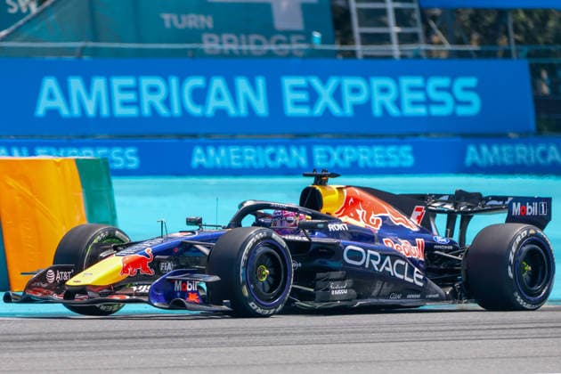 MIAMI GARDENS, FL - MAY 01: Max Verstappen of the Netherlands and driver of the (3) Oracle Red Bull Racing race car is seen on the track during practice for the F1 Miami Grand Prix on May 01, 2026, at the Miami International Autodrome in Miami Gardens, Florida. (Photo by Chris Arjoon Icon Sportswire) AUTO: MAY 01 F1 Miami Grand Prix EDITORIAL USE ONLY Icon2605010010062