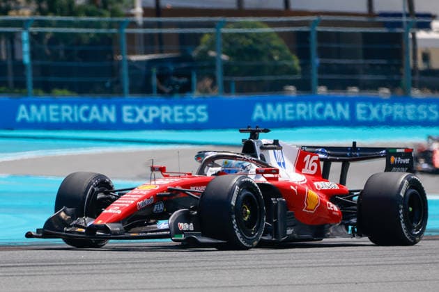 MIAMI GARDENS, FL - MAY 01: Charles Leclerc of Monaco and driver of the (16) Scuderia Ferrari HP race car is seen on the track during practice for the F1 Miami Grand Prix on May 01, 2026, at the Miami International Autodrome in Miami Gardens, Florida. (Photo by Chris Arjoon Icon Sportswire) AUTO: MAY 01 F1 Miami Grand Prix EDITORIAL USE ONLY Icon2605010010094