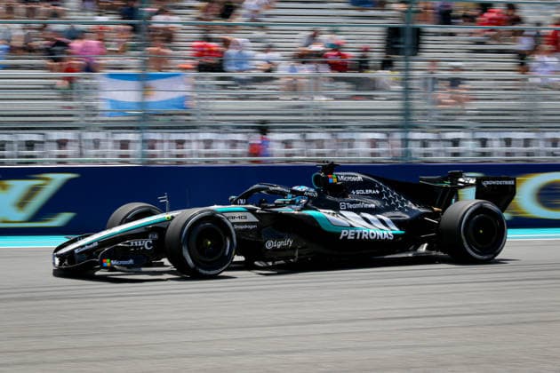 (63) George Russell (GBR) - Mercedes-AMG PETRONAS F1 Team - Mercedes W17 - Mercedes E Performance during the Formula 1 Crypto.com Miami Grand Prix 2026 at Miami International Autodrome in Miami Gardens, United States. Round 6 of the 2026 FIA Formula One World Championship, WM, Weltmeisterschaft held May 1-3, 2026. The Miami International Autodrome, located in the grounds of the Hard Rock Stadium, hosts the sixth round featuring the Sprint format. This event weekend features the F1 Sprint format, with a Sprint Shootout and Sprint Race in addition to the standard qualifying session and Grand Prix. Formula 1 Crypto.com Miami Grand Prix 2026 - Round 6 - Miami International Autodrome F1-2026-R06-MIA