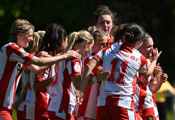 01 05 2026, xophax, Fussball Verband Mittelrhein Schaebens Pokal der Frauen Aggerstadion Troisdorf SC Fortuna Köln vs Vorwärts Spoho team of Fortuna Köln celebrates 1 to 0 Koeln